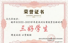 我校尚光強(qiáng)同學(xué)被評(píng)為2022-2023學(xué)年度泉州臺(tái)商投資區(qū)新時(shí)代“三好學(xué)生”