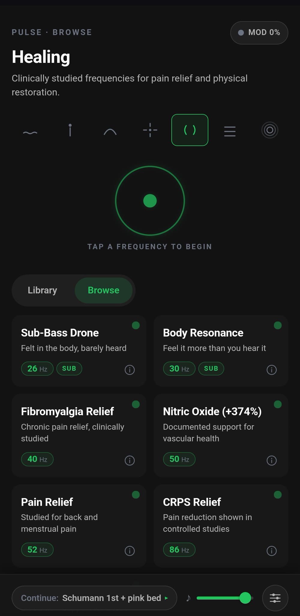 Pulse healing presets on mobile